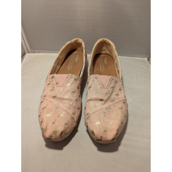 Toms Alpargata Women Size 9.5 Pink Rose Gold Foil Flamingo Flats Canvas Shoes - Picture 5 of 10